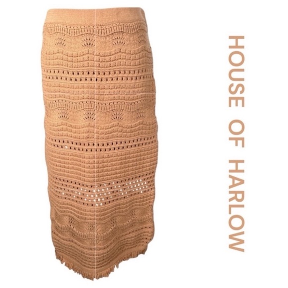HOUSE OF HARLOW 1960 Apricot Crochet Knit Midi Skirt w/Fringed
Bottom, Size L. - Picture 1 of 7